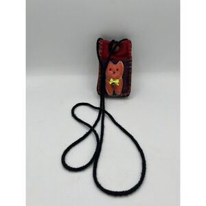 Mini-Cat Handmade Felt Crossbody Purse. Cat Appliqué With Button Closure